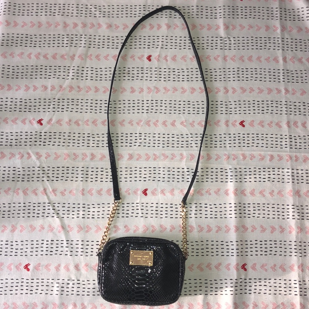 Michael Kors black leather snakeskin crossbody